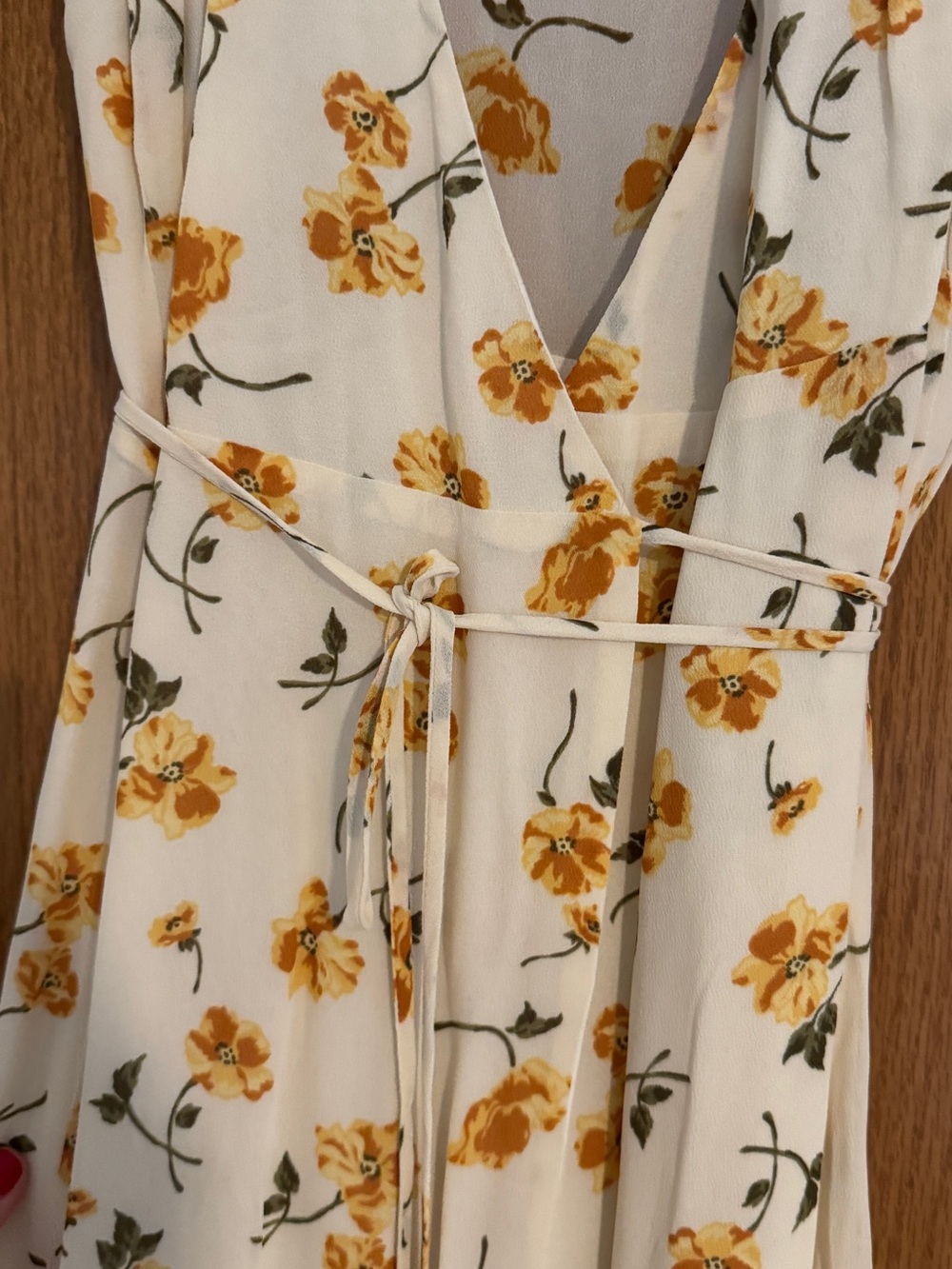 Floral Wrap Midi Dress in Cream and Yellow - Picture 4 of 7